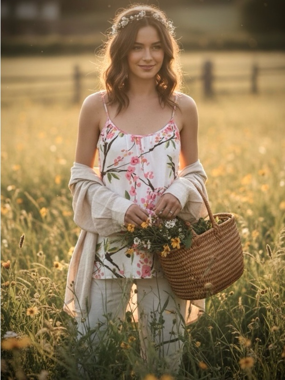 Cottagecore Floral Spaghetti-Strap Pink Cami Women's Medium Romantic Soft Girl